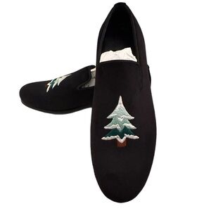 May Anthony Conifer Black Velvet Christmas Tree Loafers Handmade US Men’s 8 New